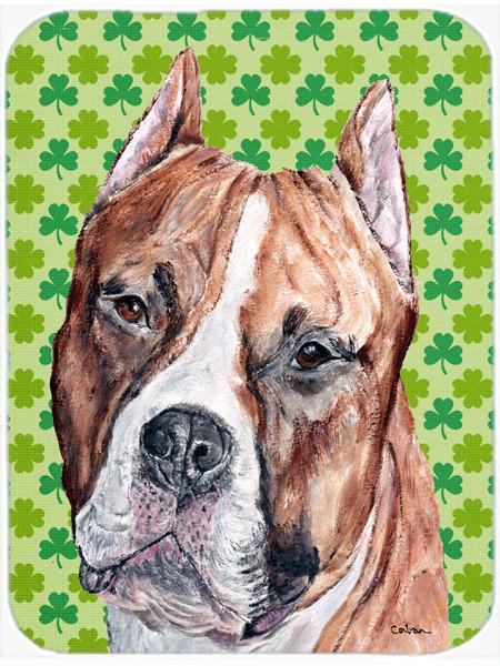 Staffordshire Bull Terrier Staffie Lucky Shamrock St. Patrick's Day Glass Cutting Board Large Size SC9728LCB by Caroline's Treasures