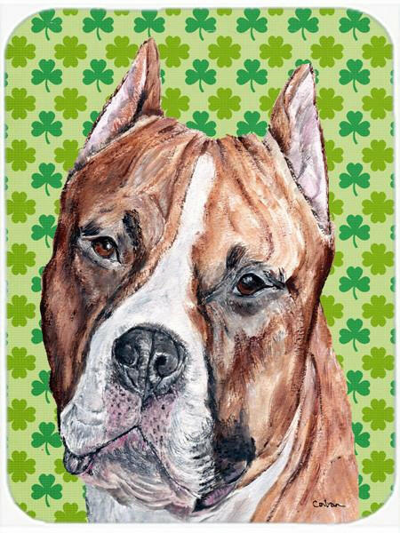 Staffordshire Bull Terrier Staffie Lucky Shamrock St. Patrick&#39;s Day Glass Cutting Board Large Size SC9728LCB by Caroline&#39;s Treasures