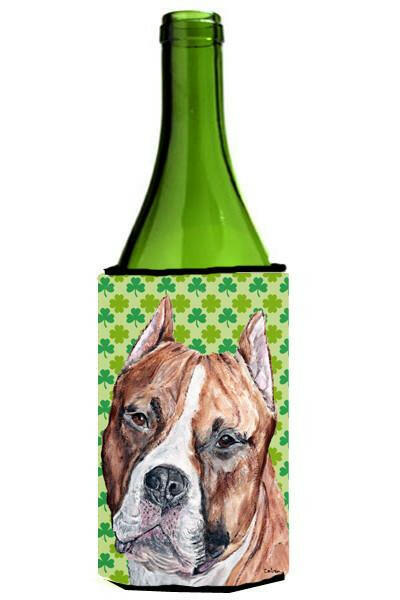 Staffordshire Bull Terrier Staffie Lucky Shamrock St. Patrick&#39;s Day Wine Bottle Beverage Insulator Hugger SC9728LITERK by Caroline&#39;s Treasures