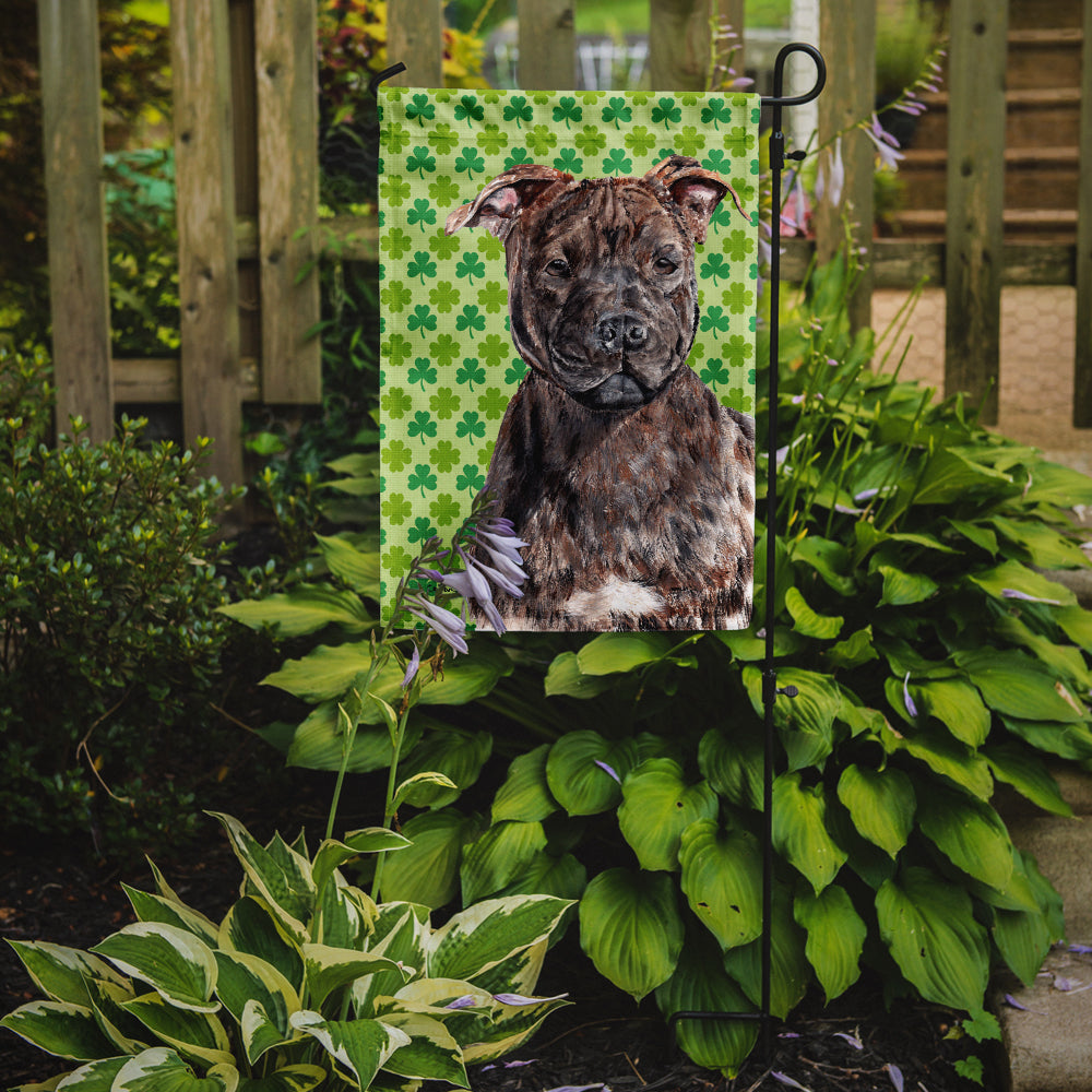 Staffordshire Bull Terrier Staffie Lucky Shamrock St. Patrick's Day Flag Garden Size