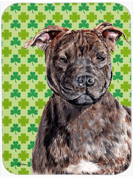 Staffordshire Bull Terrier Staffie Lucky Shamrock St. Patrick&#39;s Day Glass Cutting Board Large Size SC9729LCB by Caroline&#39;s Treasures