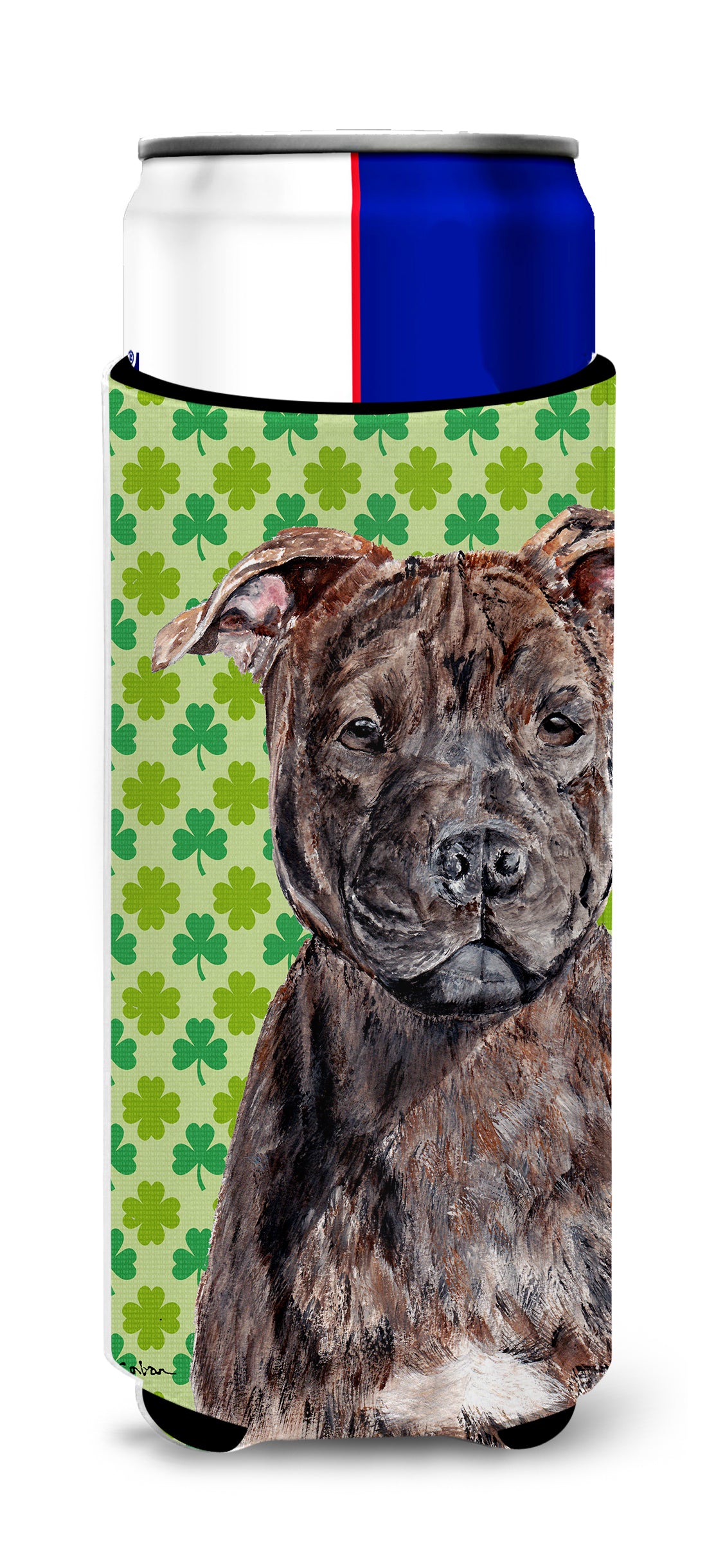 Staffordshire Bull Terrier Staffie Lucky Shamrock St. Patrick&#39;s Day Ultra Beverage Isolateurs pour canettes minces SC9729MUK
