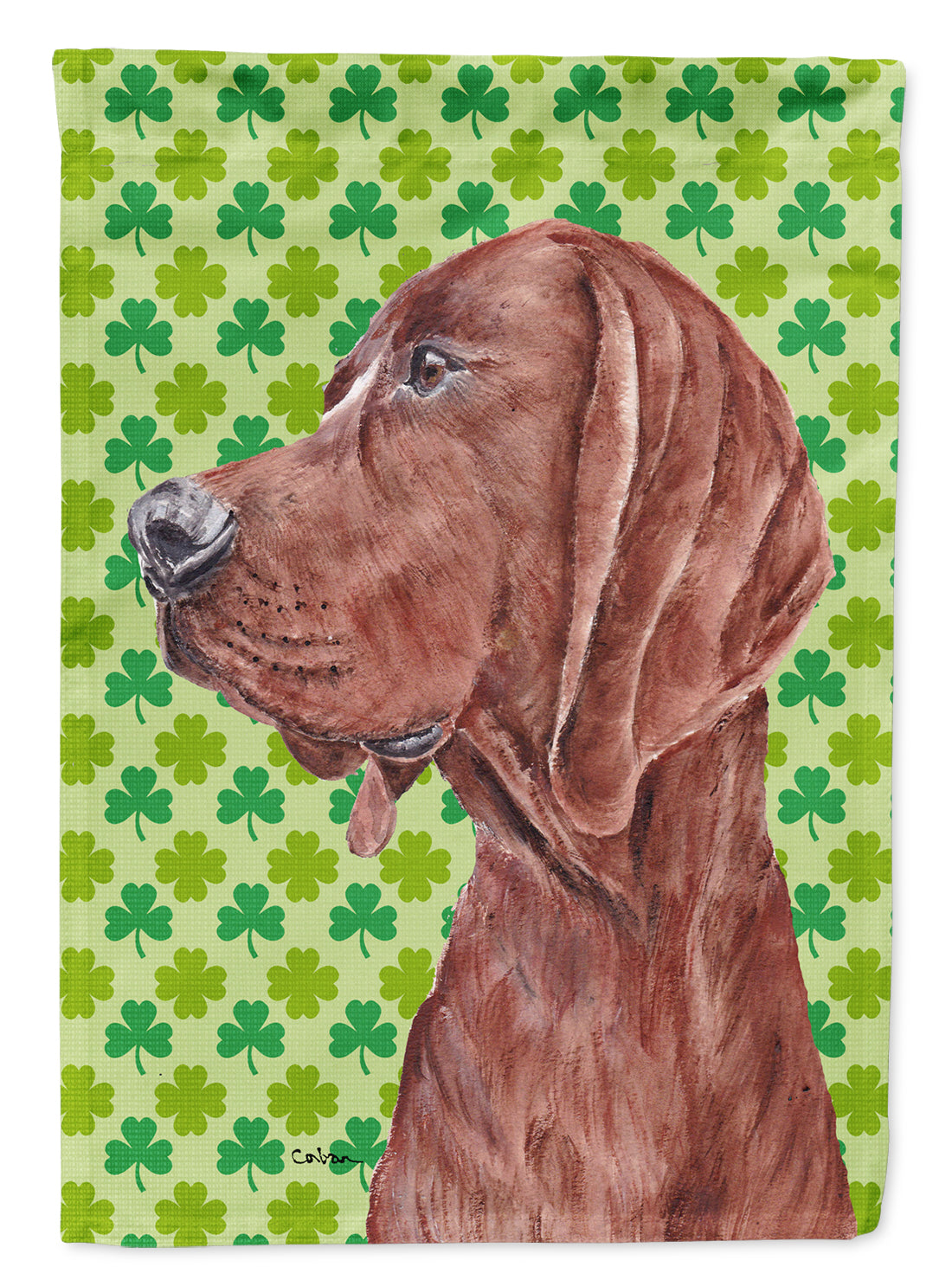 Redbone Coonhound Lucky Shamrock St. Patrick&#39;s Day Flag Canvas House Size SC9731CHF