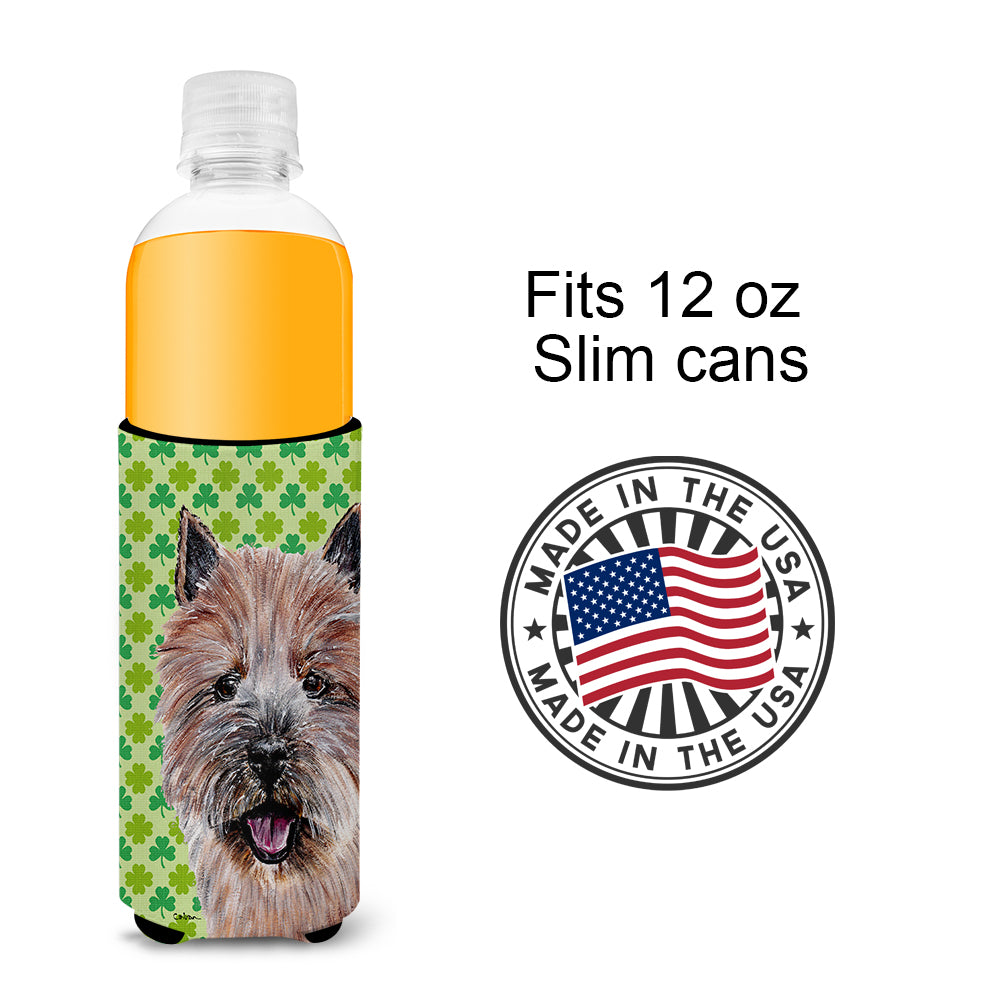Norwich Terrier Lucky Shamrock St. Patrick's Day Ultra Beverage Insulators for slim cans SC9734MUK.