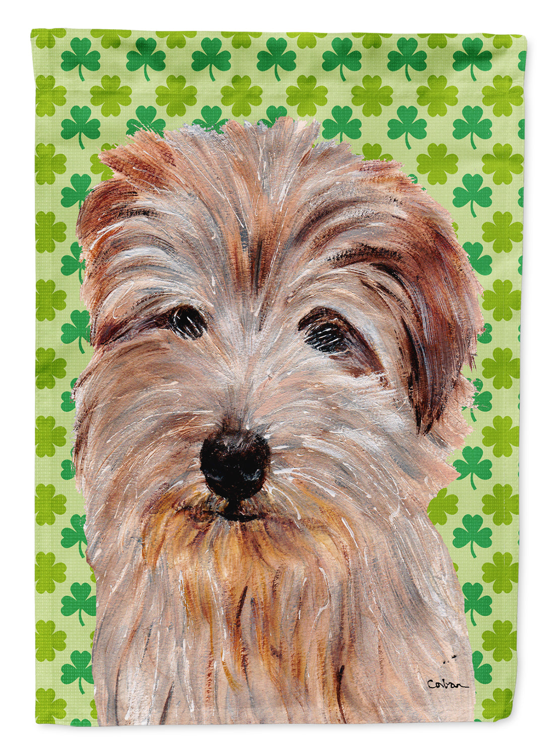 Norfolk Terrier Lucky Shamrock St. Patrick&#39;s Day Flag Canvas House Size SC9736CHF