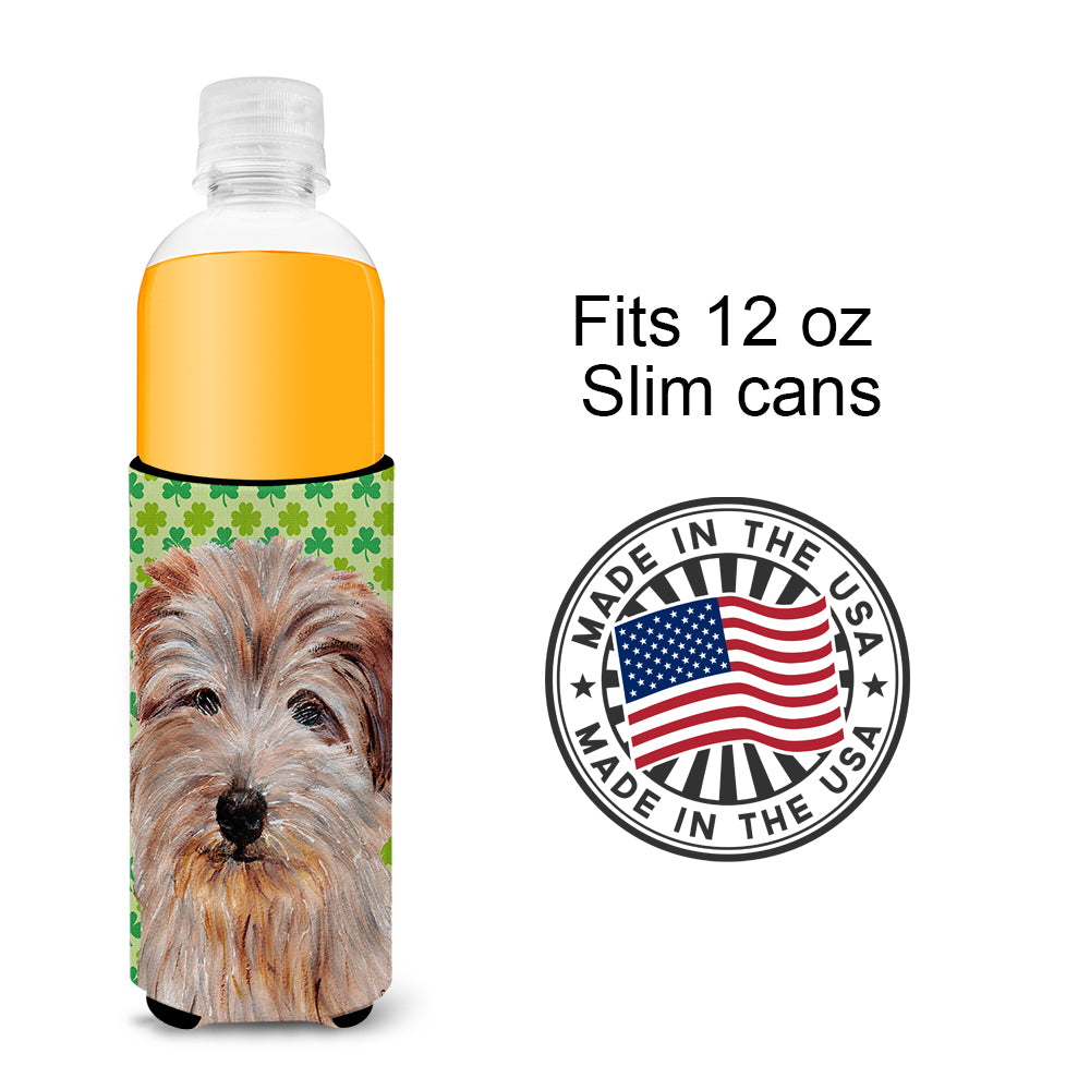 Norfolk Terrier Lucky Shamrock St. Patrick's Day Ultra Beverage Insulators for slim cans SC9736MUK.