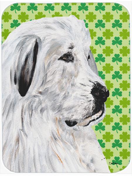 Great Pyrenees Lucky Shamrock St. Patrick&#39;s Day Glass Cutting Board Large Size SC9738LCB by Caroline&#39;s Treasures