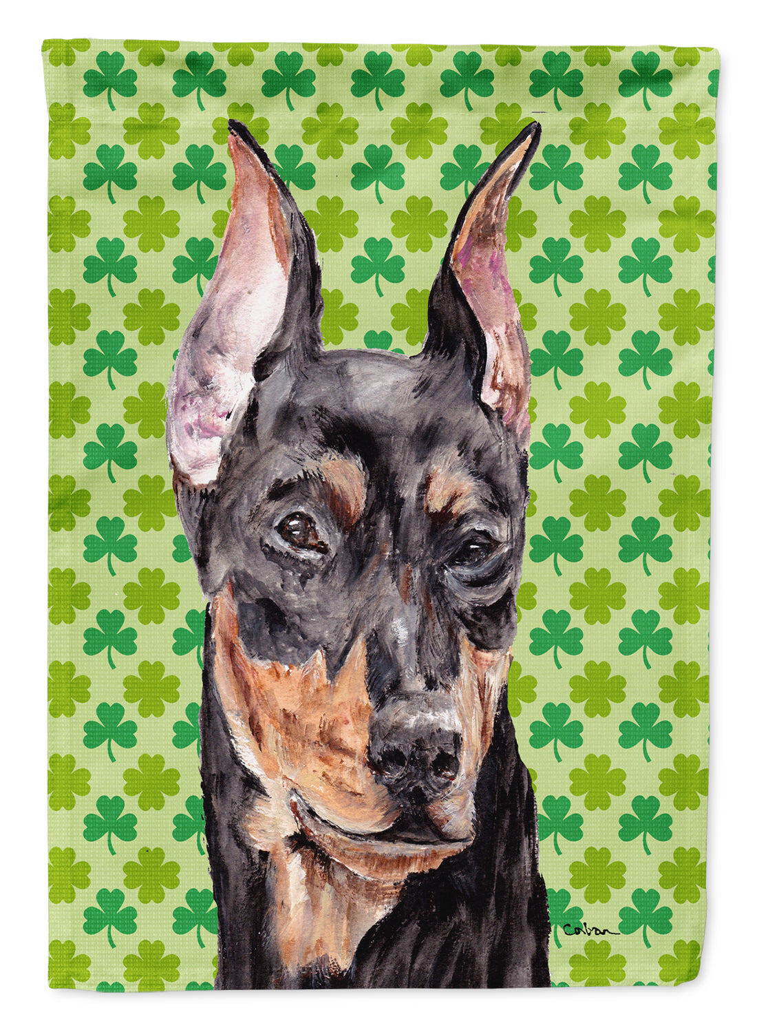 German Pinscher Lucky Shamrock St. Patrick&#39;s Day Flag Canvas House Size SC9740CHF  the-store.com.