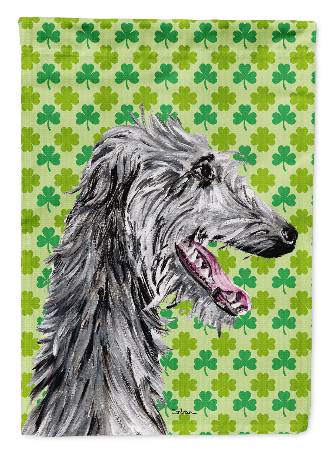 Scottish Deerhound Lucky Shamrock St. Patrick&#39;s Day Flag Canvas House Size SC9741CHF  the-store.com.