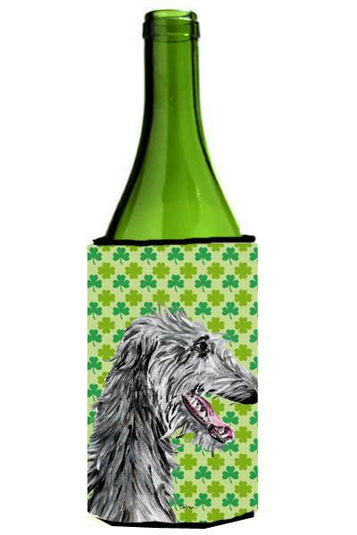 Scottish Deerhound Lucky Shamrock St. Patrick&#39;s Day Wine Bottle Beverage Insulator Hugger SC9741LITERK by Caroline&#39;s Treasures