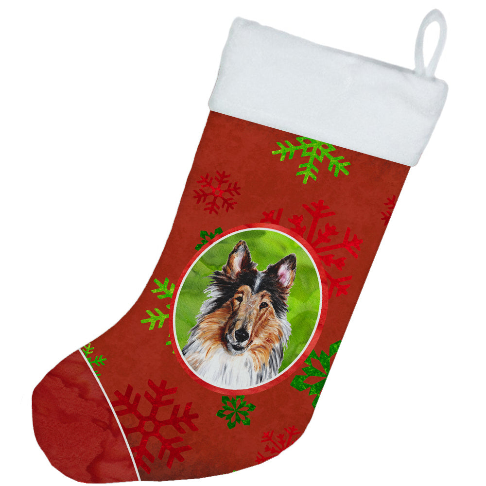 Collie Red Snowflakes Holiday Christmas Stocking SC9742-CS  the-store.com.