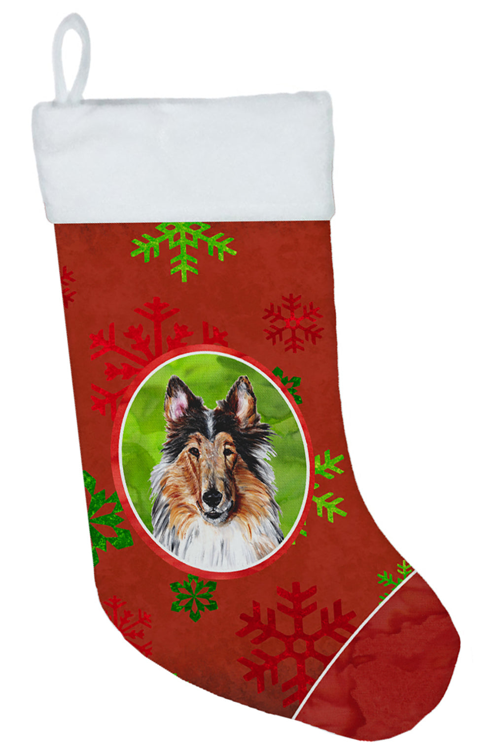 Collie Red Snowflakes Holiday Christmas Stocking SC9742-CS  the-store.com.