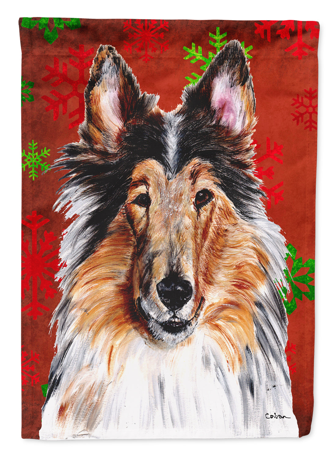 Collie Red Snowflakes Holiday Flag Canvas House Size SC9742CHF