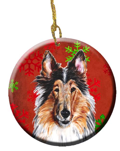 Collie Red Snowflakes Holiday Ceramic Ornament SC9742CO1 by Caroline&#39;s Treasures