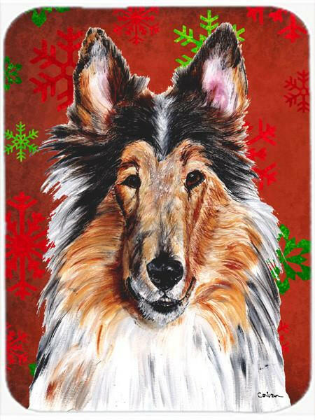 Collie Red Snowflakes Holiday Glass Cutting Board Large Size SC9742LCB by Caroline&#39;s Treasures