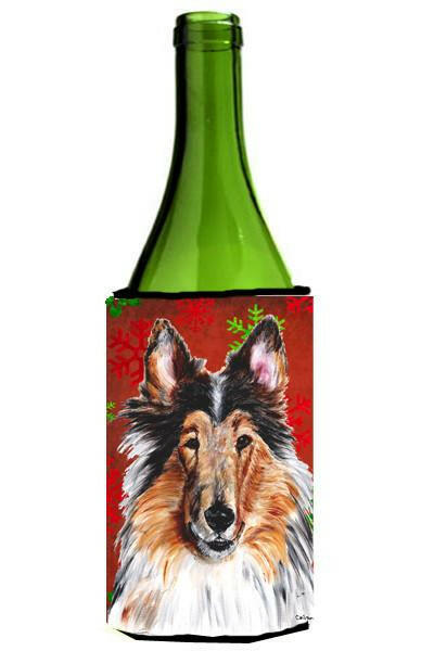 Collie Red Snowflakes Holiday Wine Bottle Beverage Insulator Hugger SC9742LITERK by Caroline&#39;s Treasures