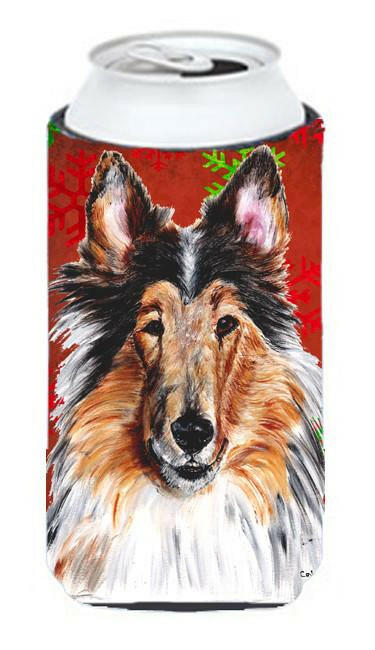 Collie Red Snowflakes Holiday Tall Boy Beverage Insulator Hugger SC9742TBC by Caroline&#39;s Treasures