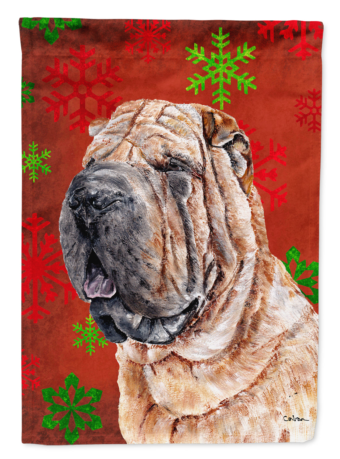 Shar Pei Red Snowflakes Holiday Flag Canvas House Size SC9743CHF