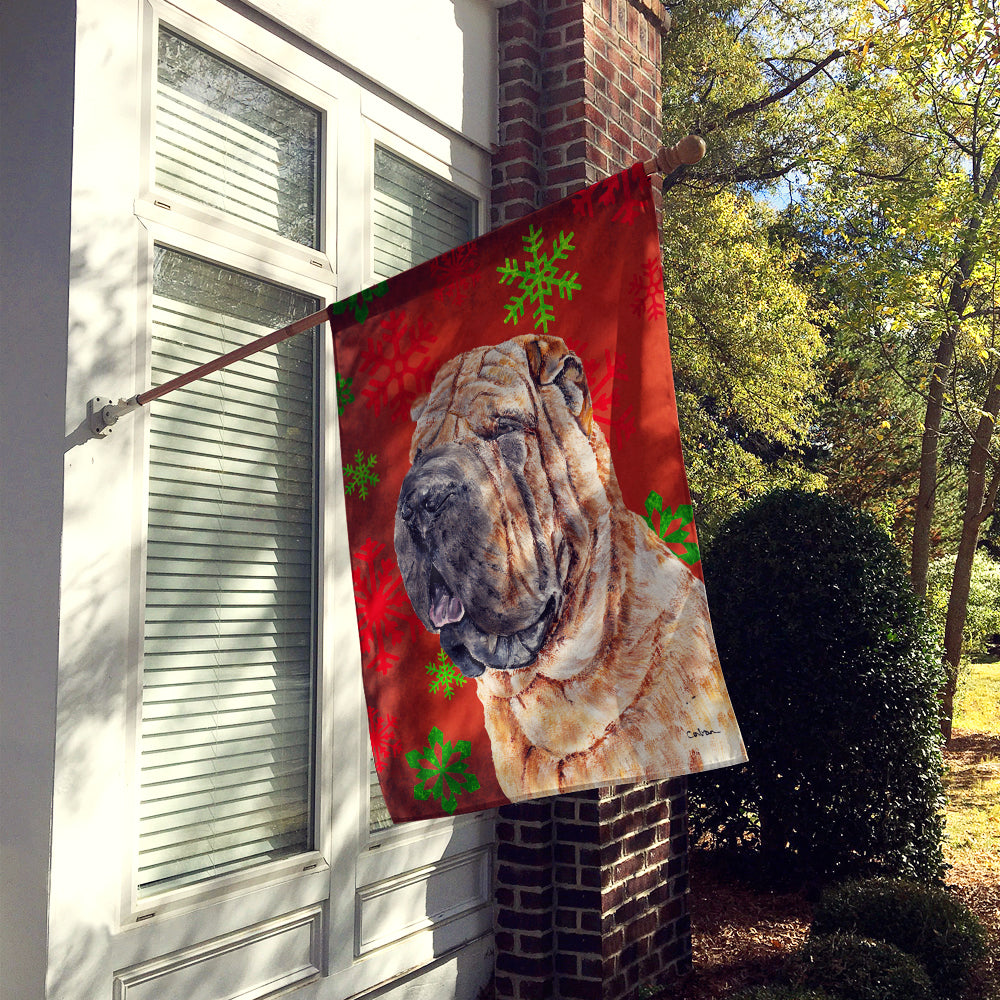 Shar Pei Red Snowflakes Holiday Flag Canvas House Size SC9743CHF  the-store.com.