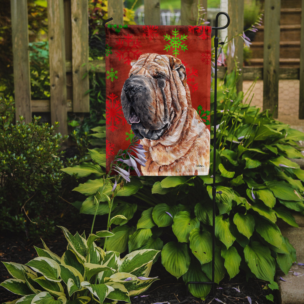 Shar Pei Red Snowflakes Holiday Flag Garden Size SC9743GF  the-store.com.