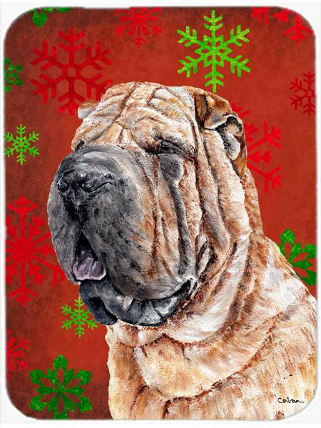 Shar Pei Red Snowflakes Holiday Glass Cutting Board Large Size SC9743LCB by Caroline&#39;s Treasures