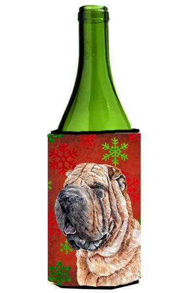 Shar Pei Red Snowflakes Holiday Wine Bottle Beverage Insulator Hugger SC9743LITERK by Caroline&#39;s Treasures