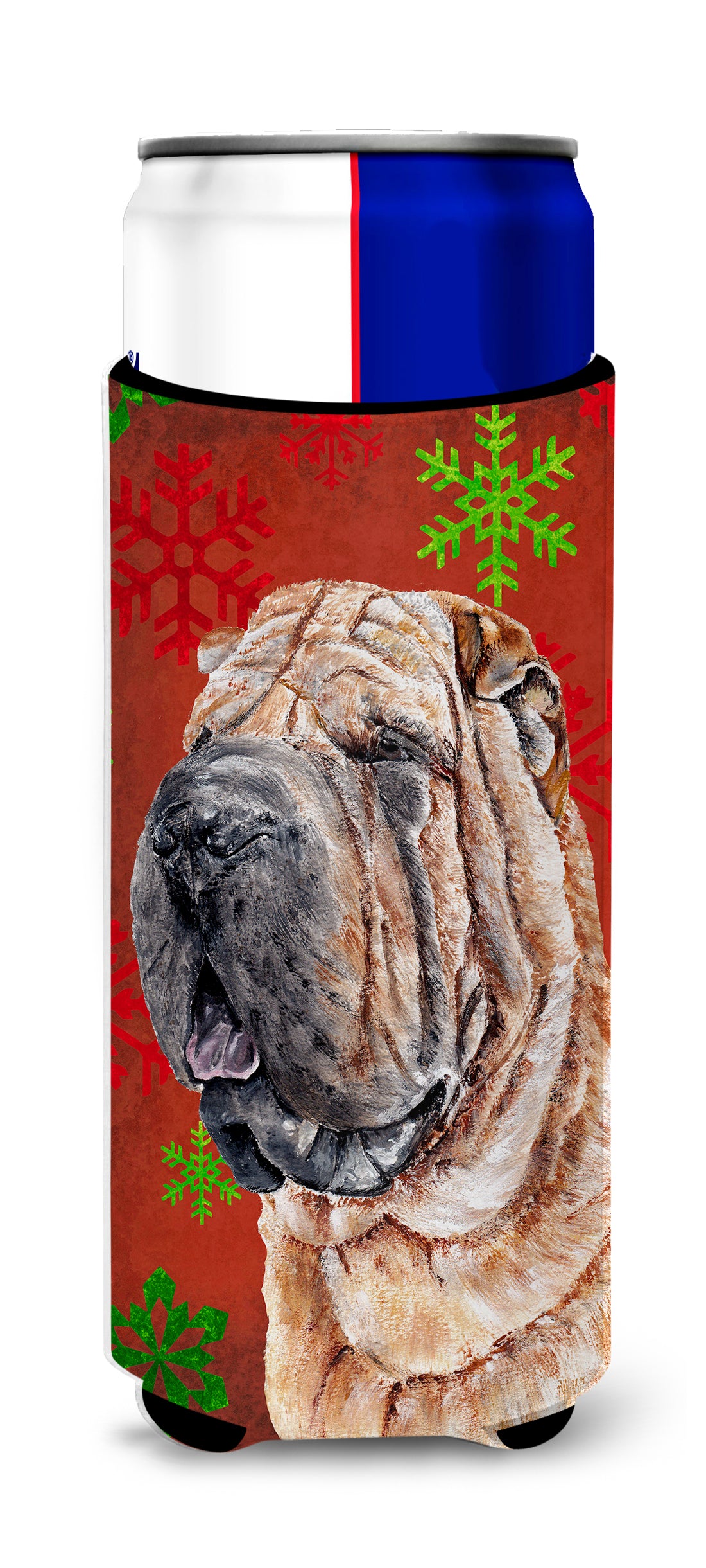 Shar Pei Red Snowflakes Holiday Ultra Beverage Insulators for slim cans SC9743MUK.