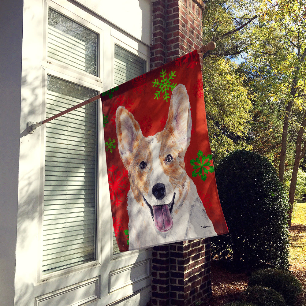 Cardigan Corgi Red Snowflakes Holiday Flag Canvas House Size SC9744CHF  the-store.com.