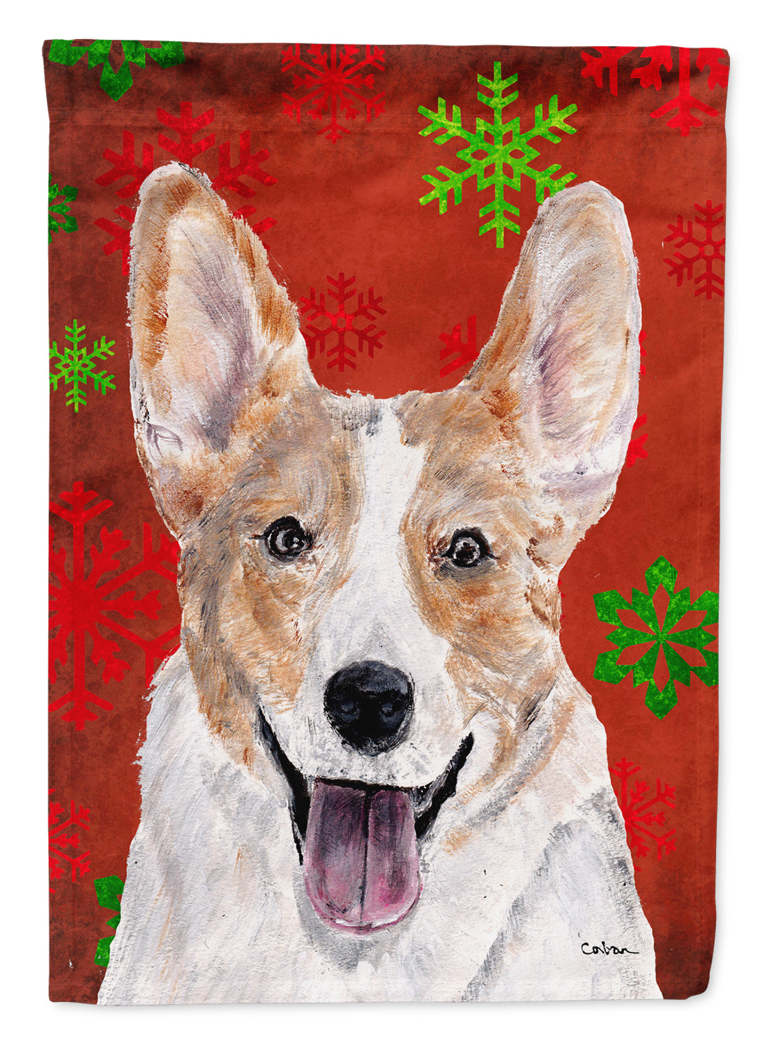 Cardigan Corgi Red Snowflakes Holiday Flag Canvas House Size SC9744CHF  the-store.com.