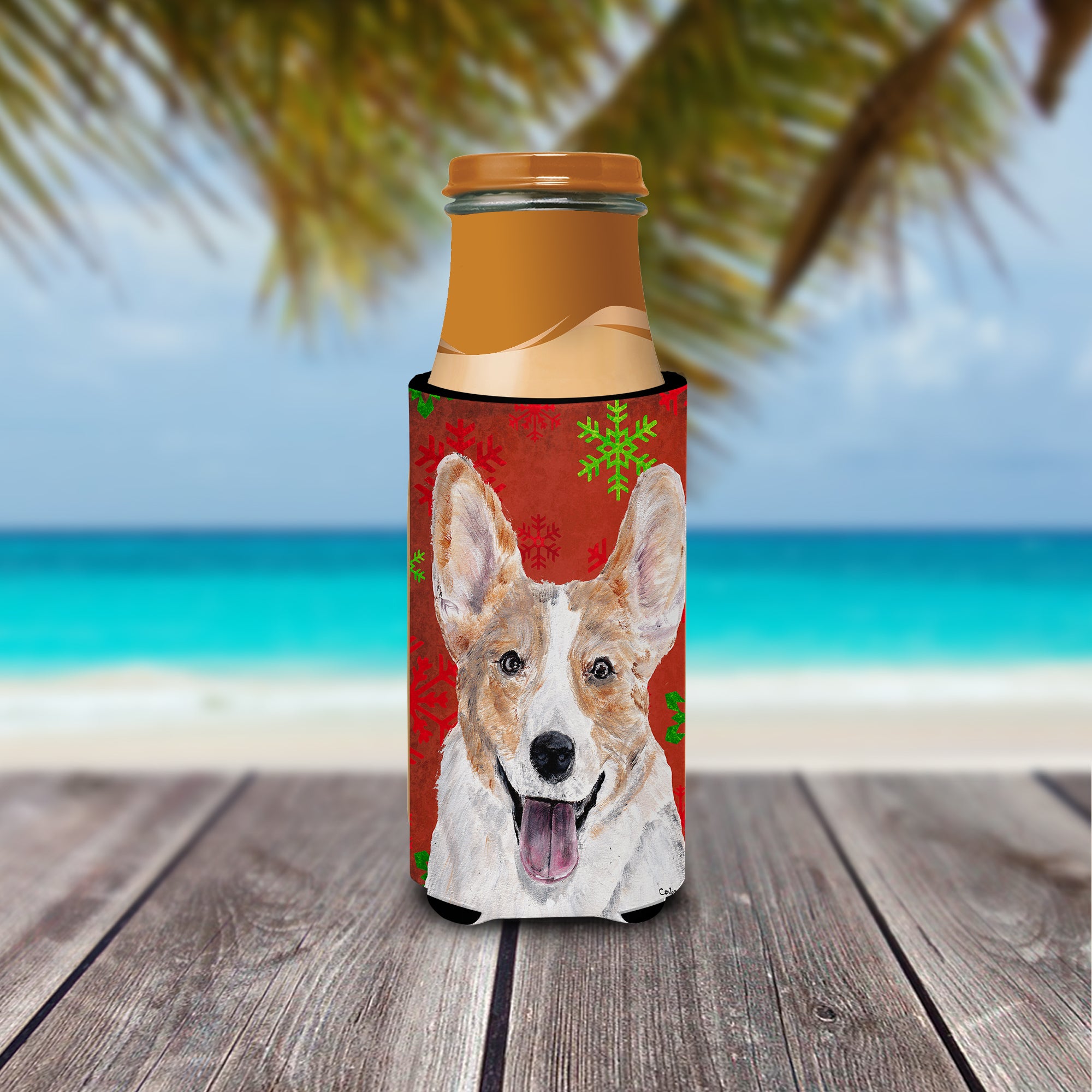 Cardigan Corgi Red Snowflakes Holiday Ultra Beverage Insulators for slim cans SC9744MUK.