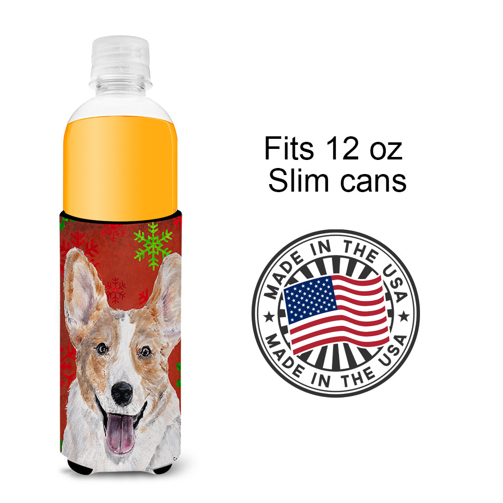 Cardigan Corgi Red Snowflakes Holiday Ultra Beverage Insulators for slim cans SC9744MUK