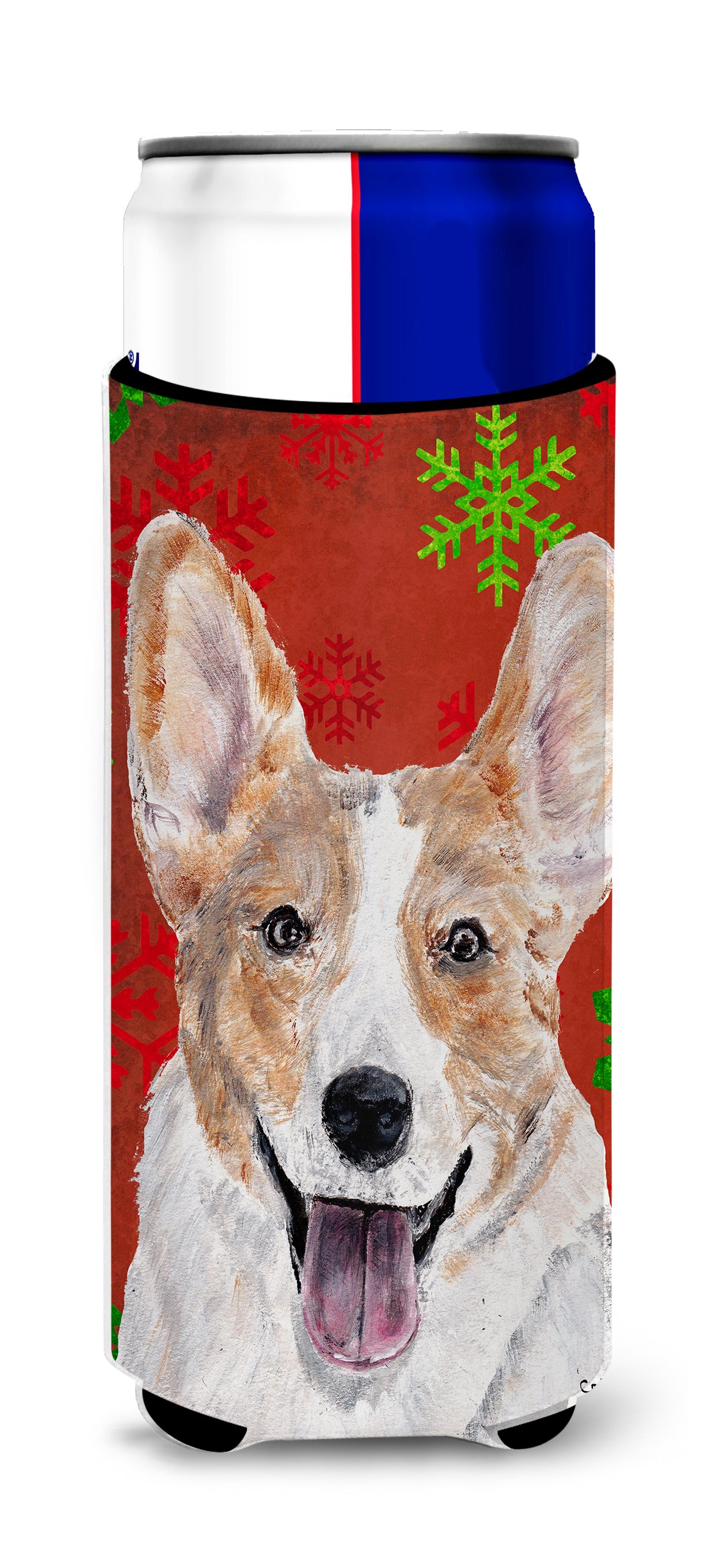 Cardigan Corgi Red Snowflakes Holiday Ultra Beverage Insulators for slim cans SC9744MUK.