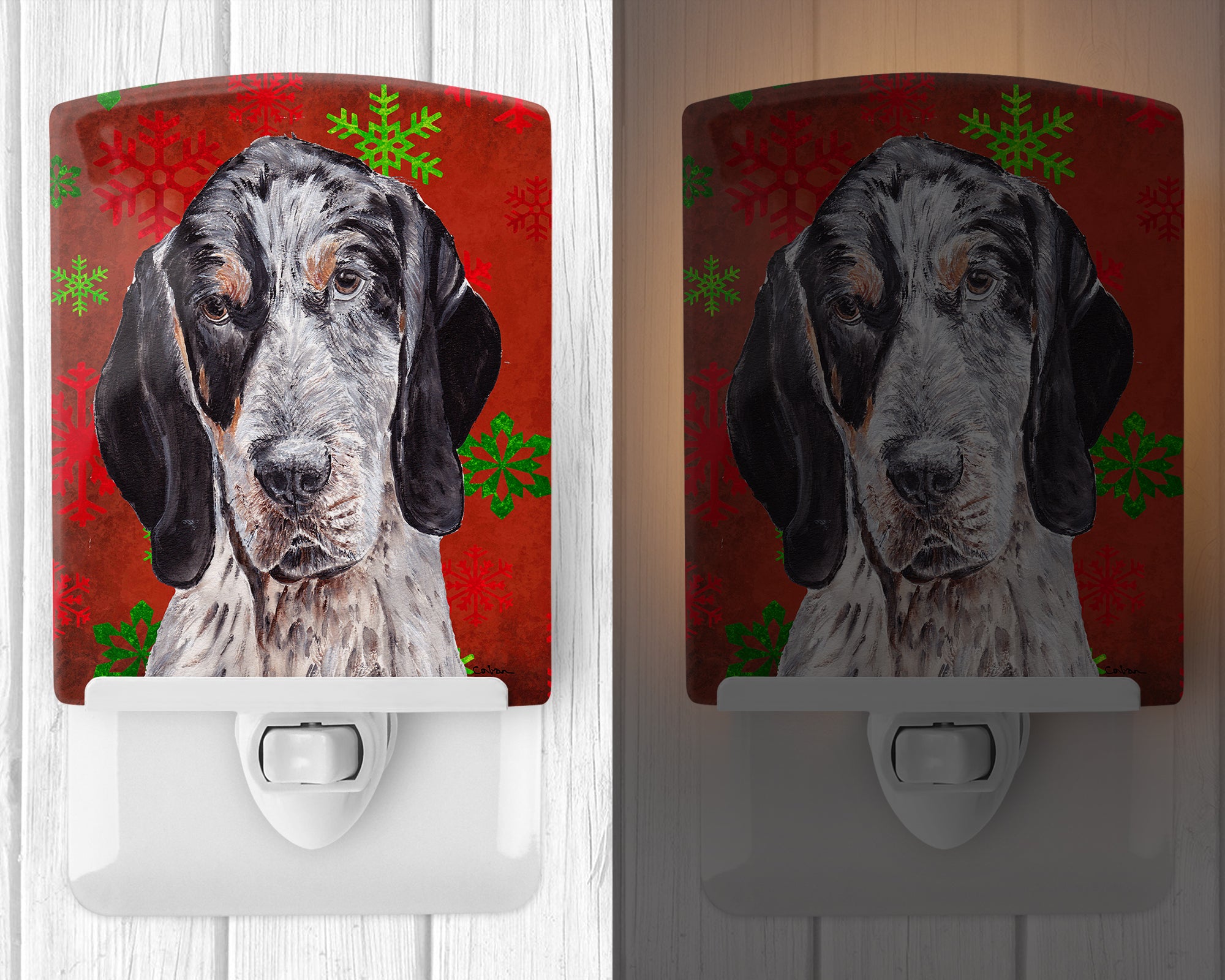 Blue Tick Coonhound Red Snowflakes Holiday Ceramic Night Light SC9745CNL - the-store.com
