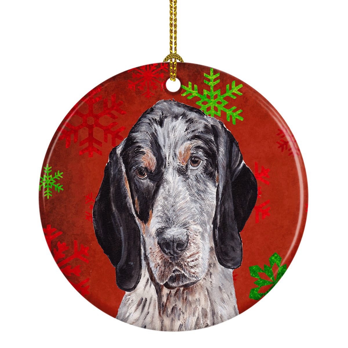Caroline's Treasures Blue Tick Coonhound Red Snowflakes Holiday Ceramic Ornament SC9745CO1