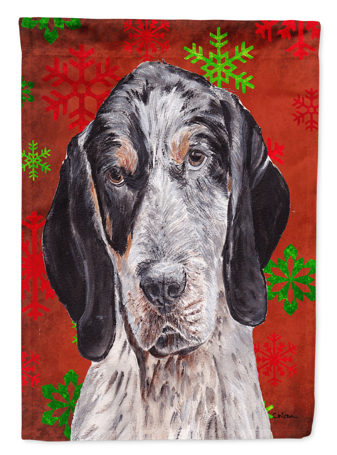 Blue Tick Coonhound Red Snowflakes Holiday Flag Garden Size SC9745GF