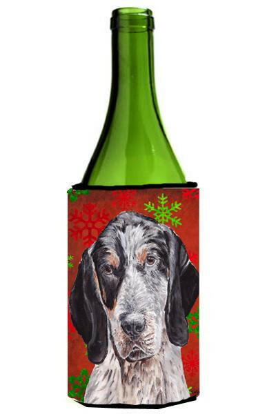 Blue Tick Coonhound Red Snowflakes Holiday Wine Bottle Beverage Insulator Hugger SC9745LITERK by Caroline&#39;s Treasures