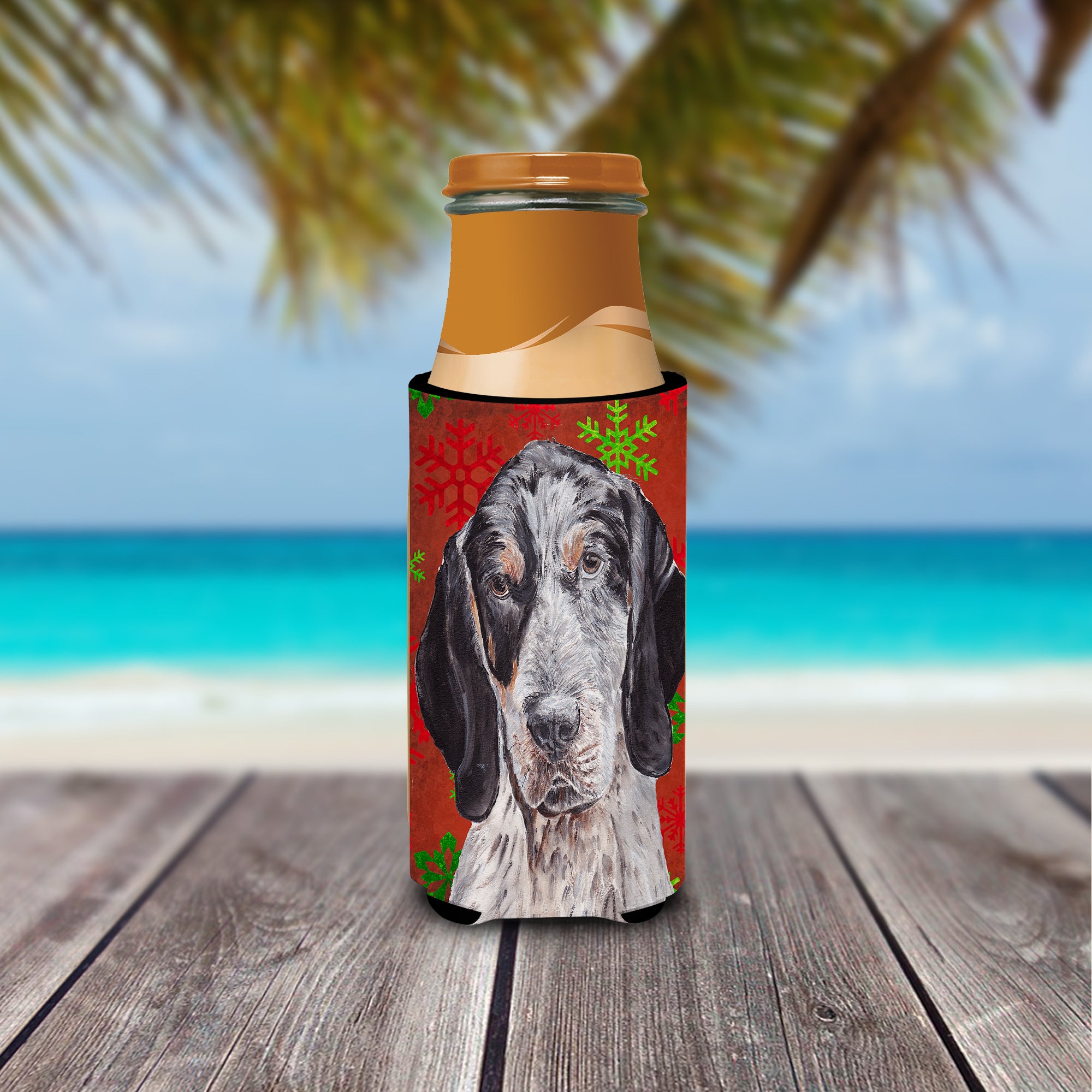 Blue Tick Coonhound Red Snowflakes Holiday Ultra Beverage Insulators for slim cans SC9745MUK.