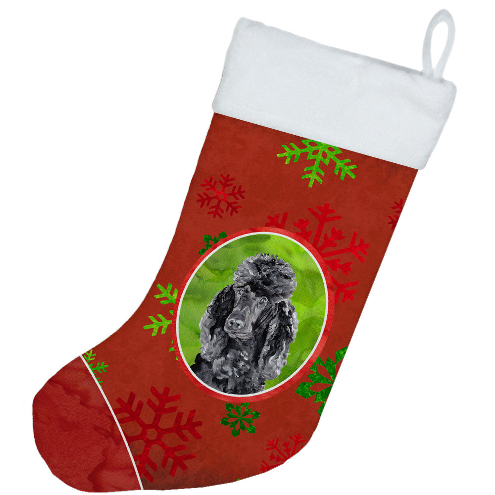 Black Standard Poodle Red Snowflakes Holiday Christmas Stocking SC9746-CS