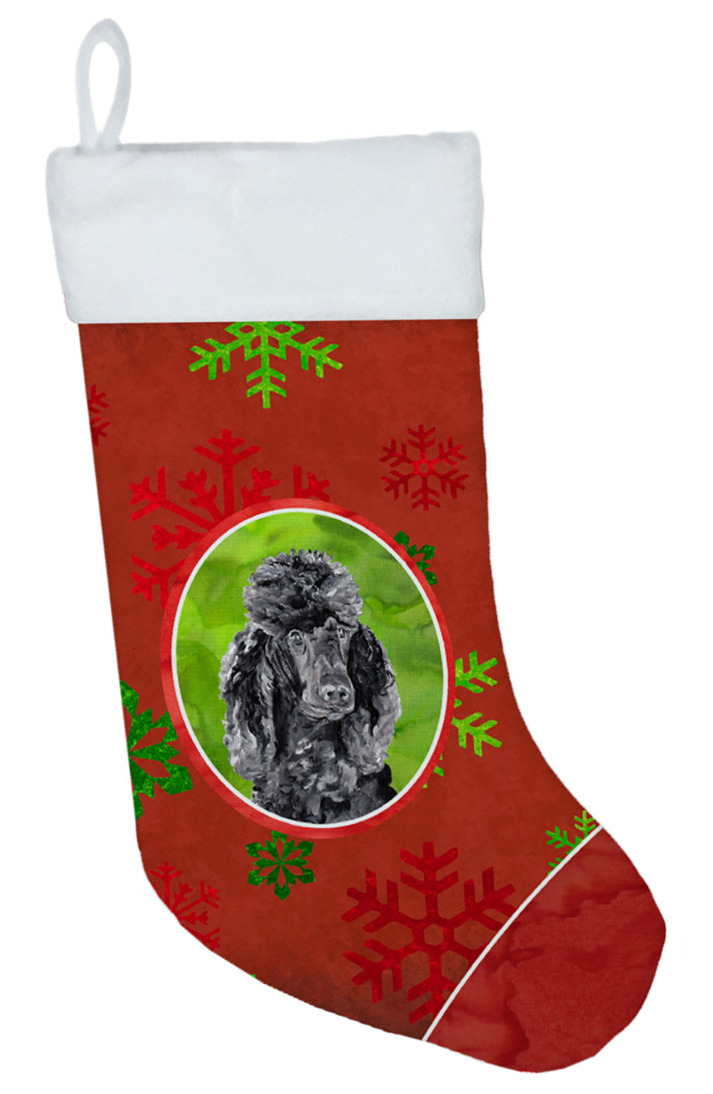 Black Standard Poodle Red Snowflakes Holiday Christmas Stocking SC9746-CS