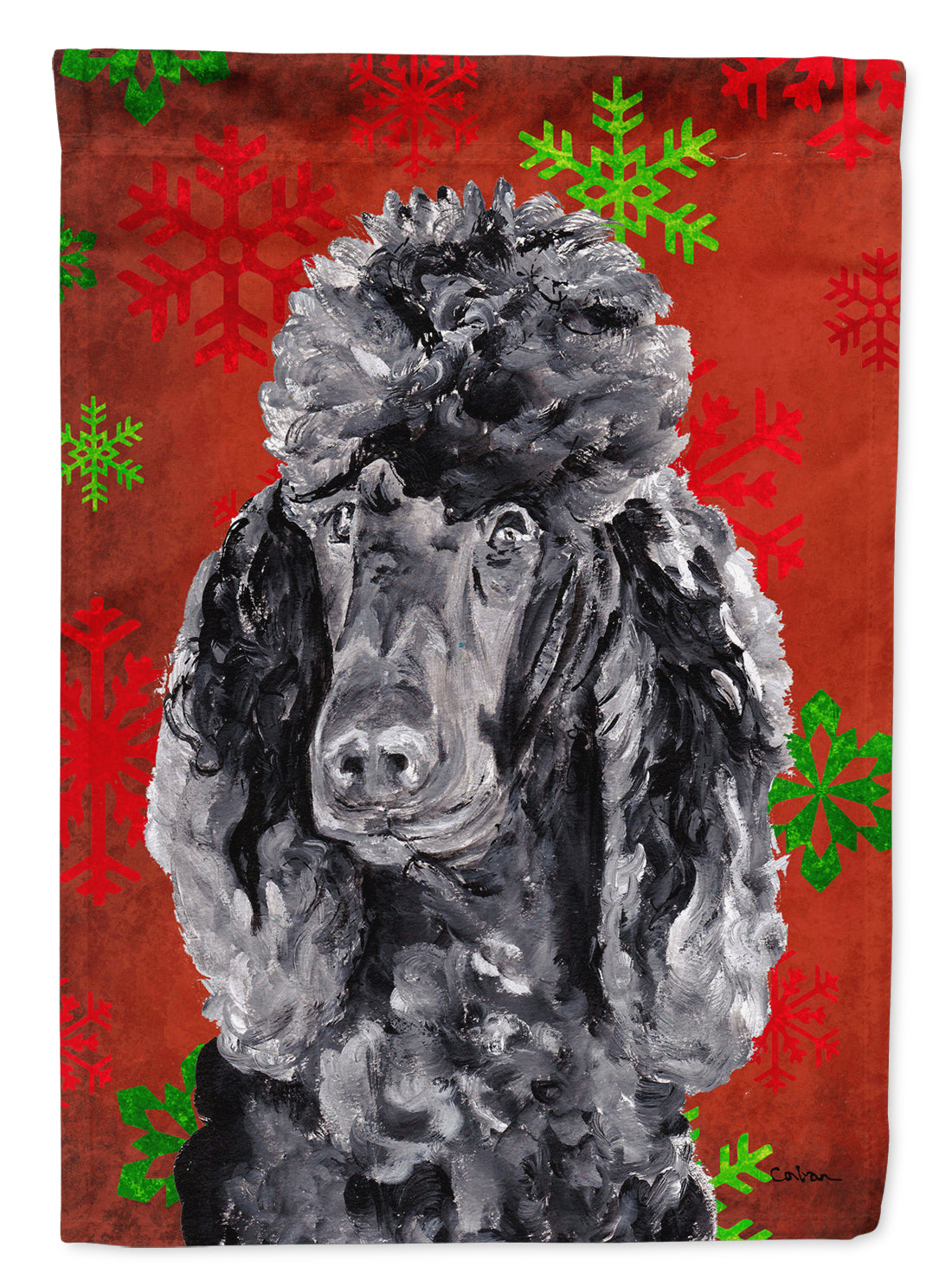 Black Standard Poodle Red Snowflakes Holiday Flag Canvas House Size SC9746CHF