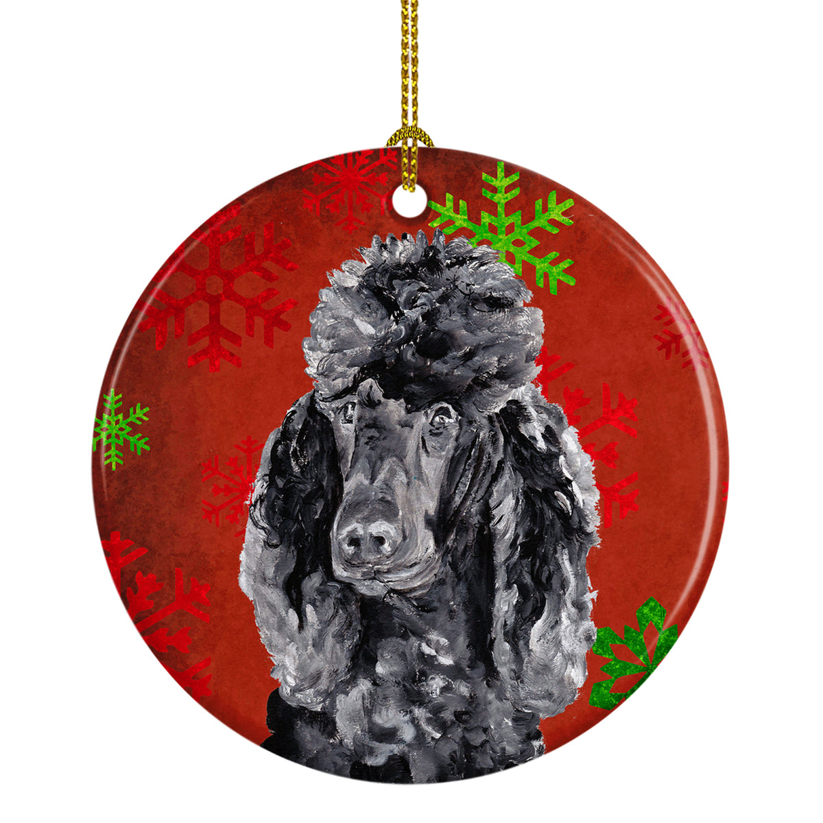 Black Standard Poodle Red Snowflakes Holiday Ceramic Ornament SC9746CO1 - the-store.com
