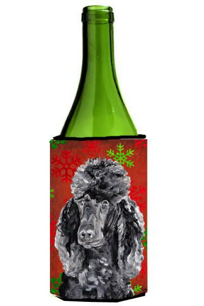 Black Standard Poodle Red Snowflakes Holiday Wine Bottle Beverage Insulator Hugger SC9746LITERK by Caroline&#39;s Treasures