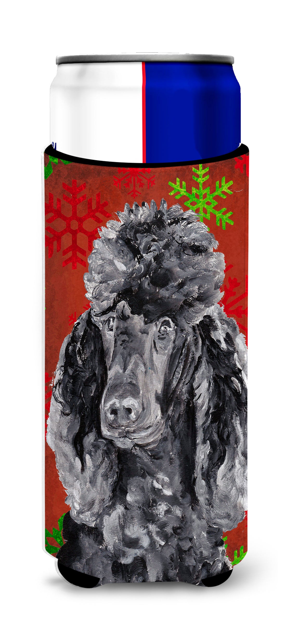 Black Standard Poodle Red Snowflakes Holiday Ultra Beverage Insulators for slim cans SC9746MUK.