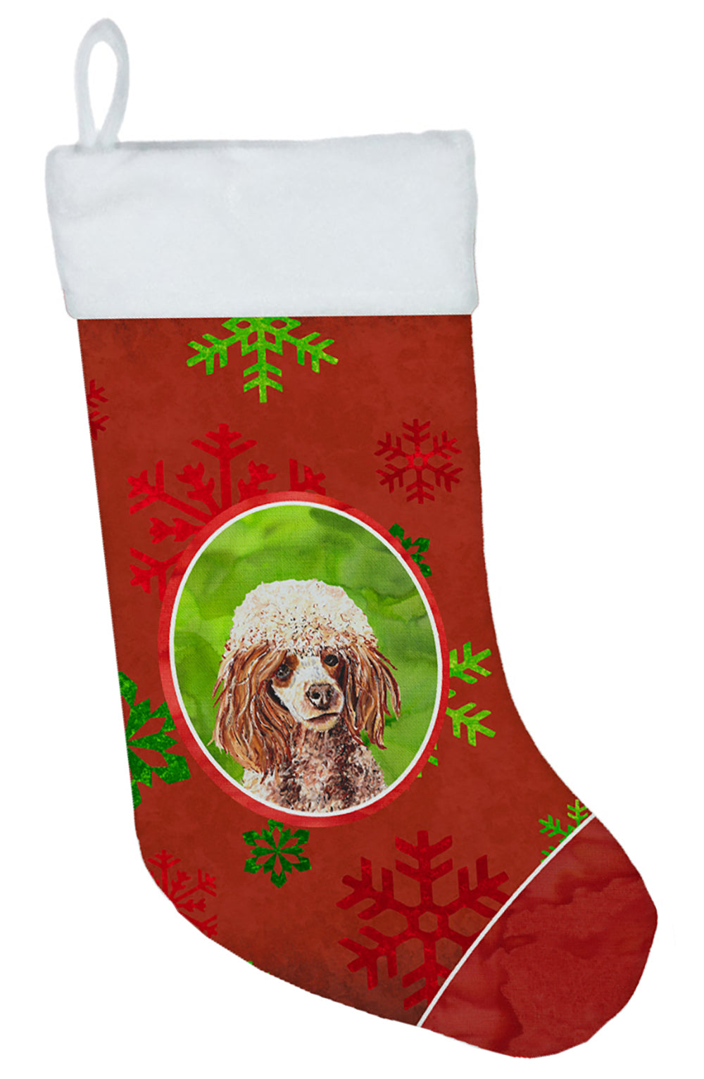 Red Miniature Poodle Red Snowflakes Holiday Christmas Stocking SC9747-CS  the-store.com.