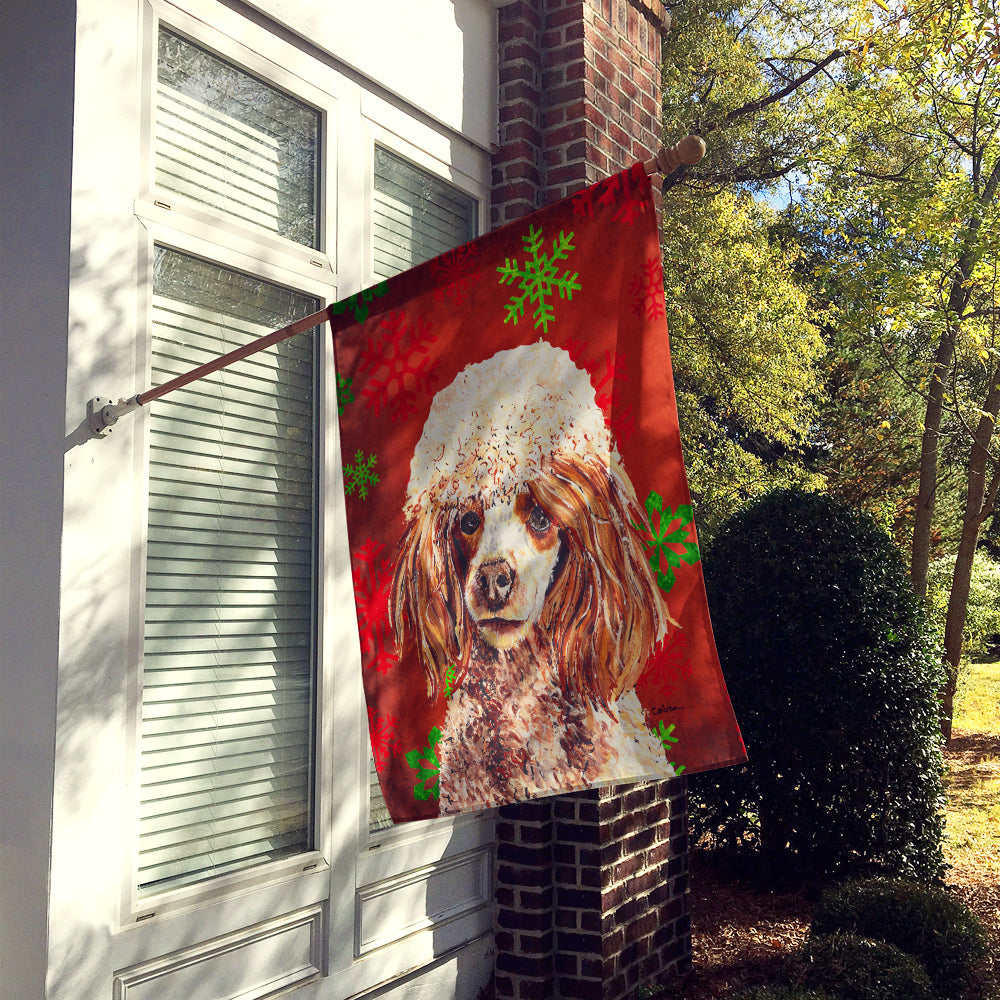 Caroline's Treasures Red Miniature Poodle Red Snowflakes Holiday Flag Canvas House Size SC9747CHF