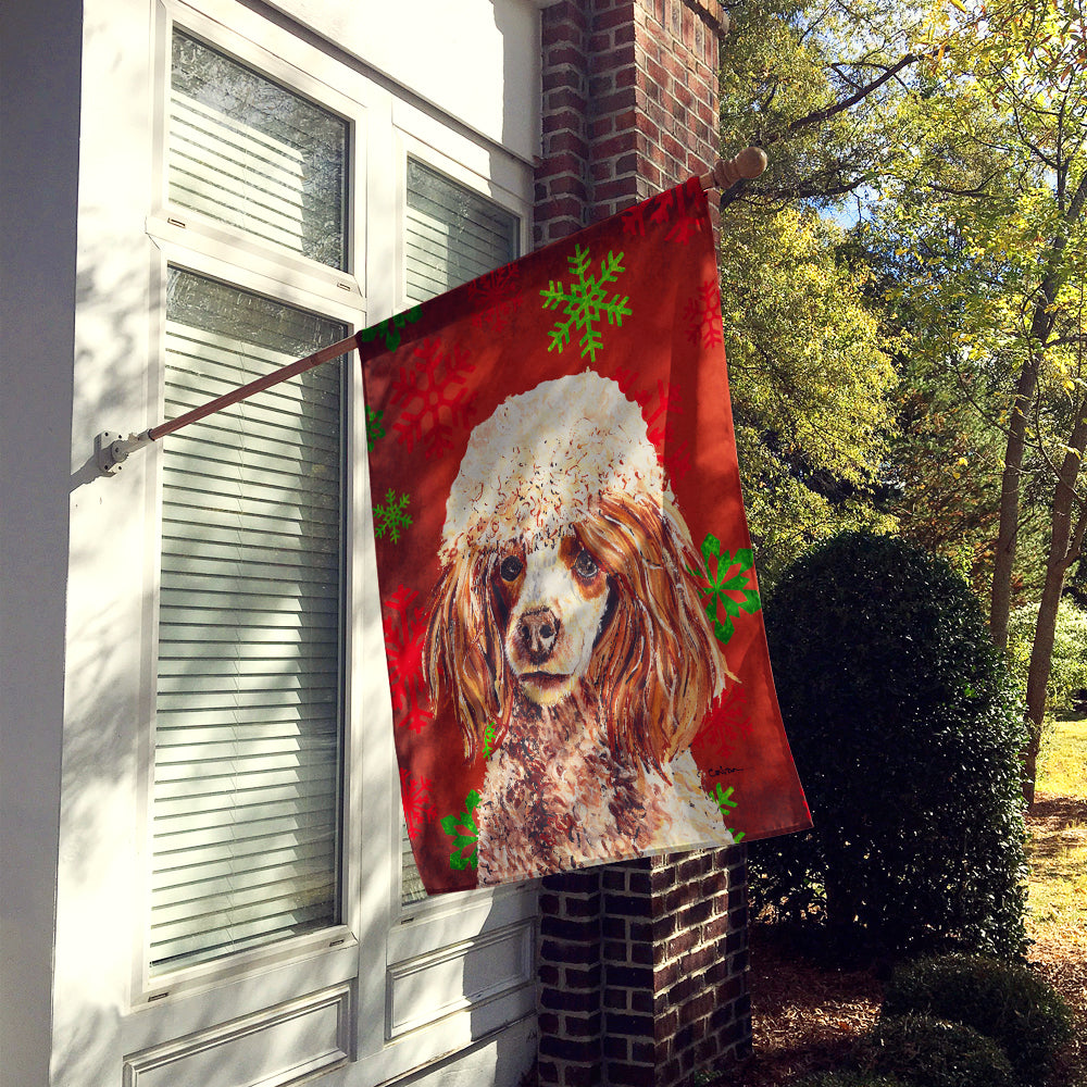 Red Miniature Poodle Red Snowflakes Holiday Flag Canvas House Size SC9747CHF  the-store.com.