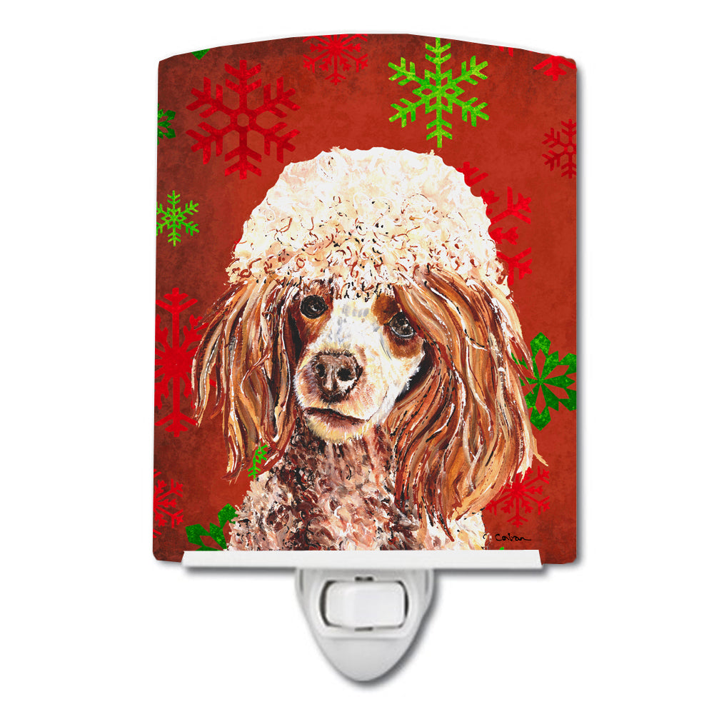 Red Miniature Poodle Red Snowflakes Holiday Ceramic Night Light SC9747CNL - the-store.com
