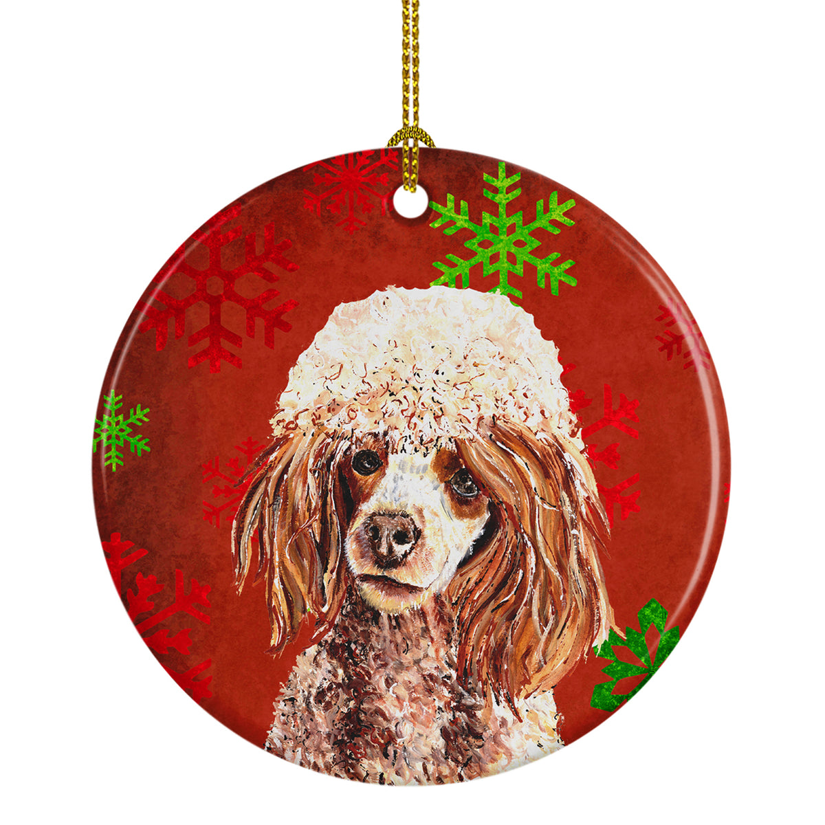 Red Miniature Poodle Red Snowflakes Holiday Ceramic Ornament SC9747CO1 - the-store.com