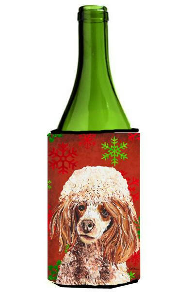 Red Miniature Poodle Red Snowflakes Holiday Wine Bottle Beverage Insulator Hugger SC9747LITERK by Caroline&#39;s Treasures