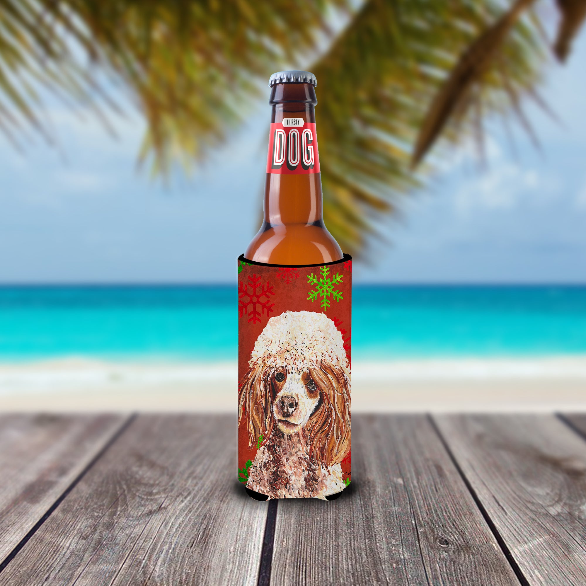 Red Miniature Poodle Red Snowflakes Holiday Ultra Beverage Insulators for slim cans SC9747MUK
